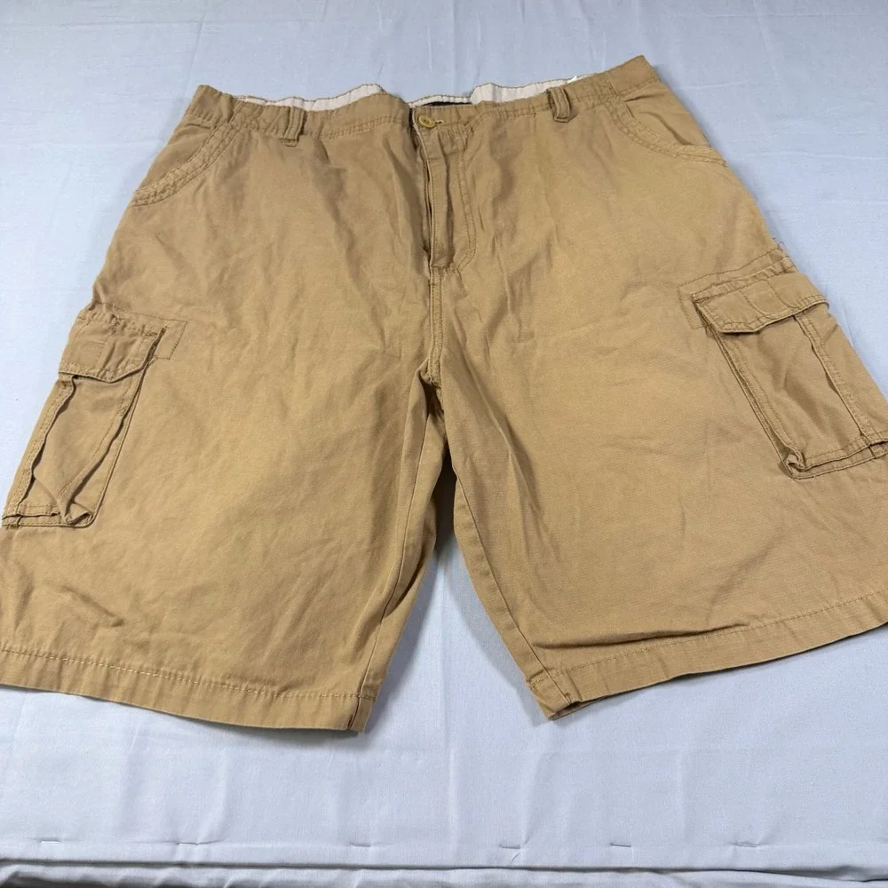 Beverly Hills Polo Club Mens Tan Khaki Cotton Cargo Shorts Size 38 Relaxed Fit